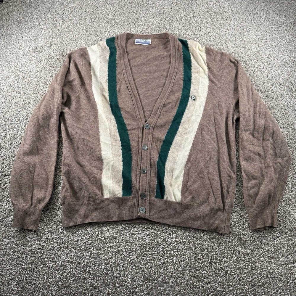 Vintage 90s Streetwear Mens XL Striped Kurt Cobain Cable Knit‎ Cardigan Sweater